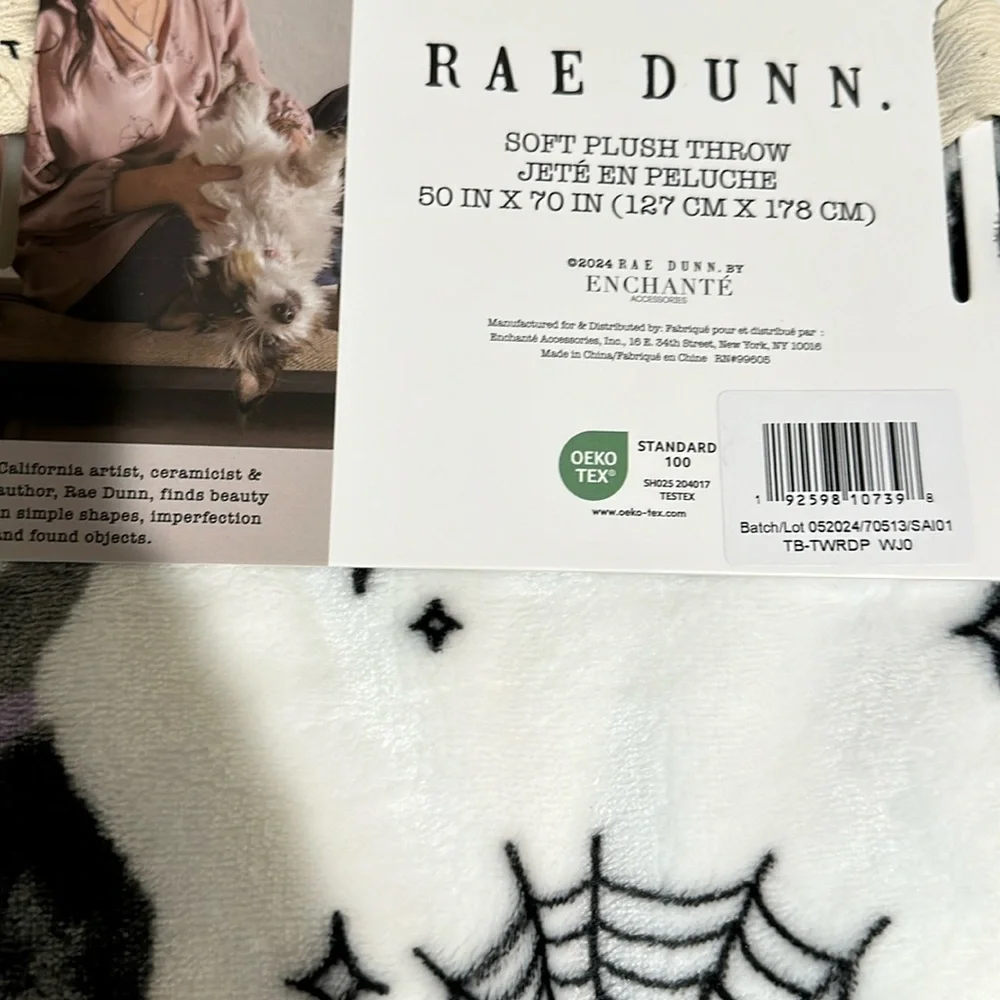 NWT Rae Dunn Witch print Halloween plush throw